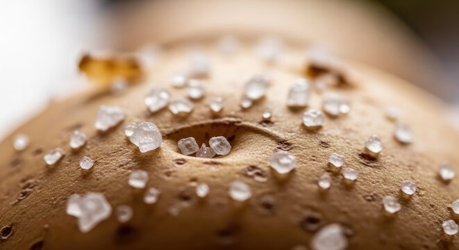 Close-up of a Mushroom Cap with Water Droplets, Macro Photography.
