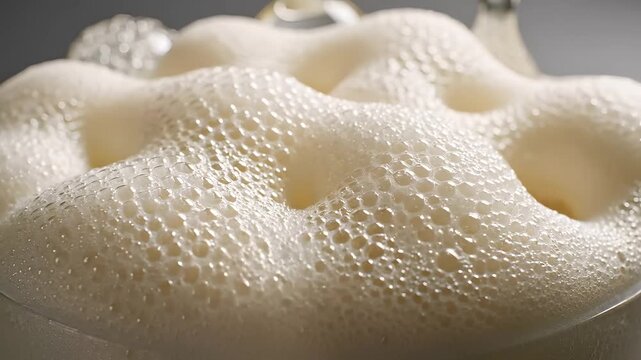 Glass objects sinking into thick white foam in a macro studio shot