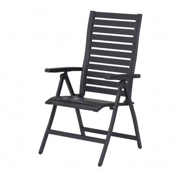 Black folding garden chair standing ready for use