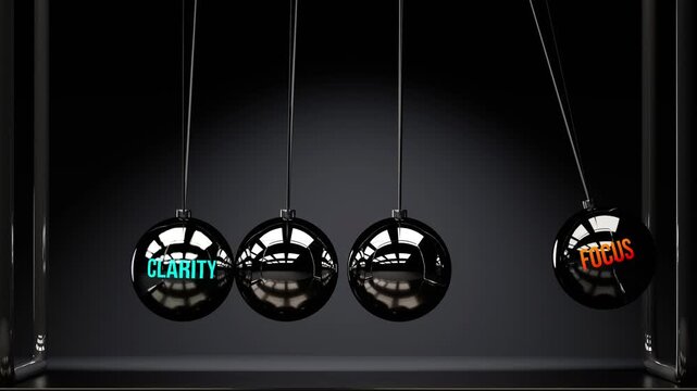 Clarity leads to focus. Clarity play a key role in achieving focus. Elegant Newton cradle metaphor for cause and effect relation between clarity and focus.