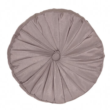 Round mauve pleated pillow featuring central button