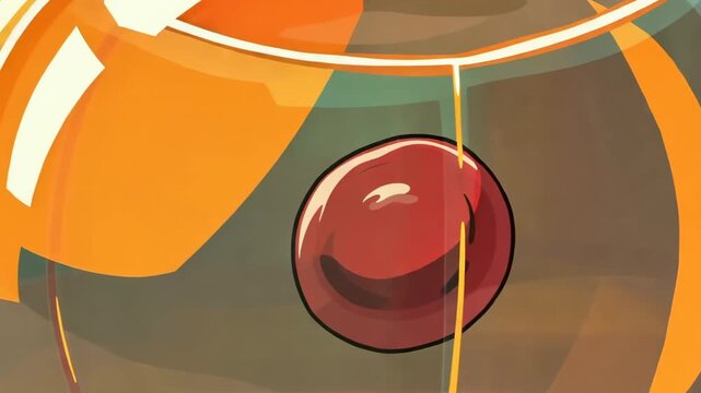 Red fish swimming inside a round glass bowl filled with water as the animated camera moves closer to the colorful aquatic scene