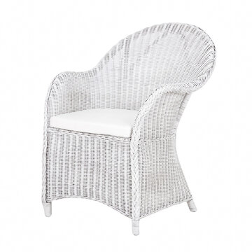 Wicker armchair features comfortable seat cushion