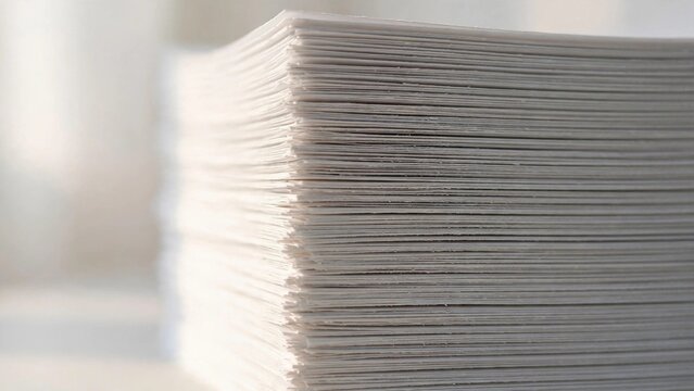 Stack of white paper sheets edge texture macro background