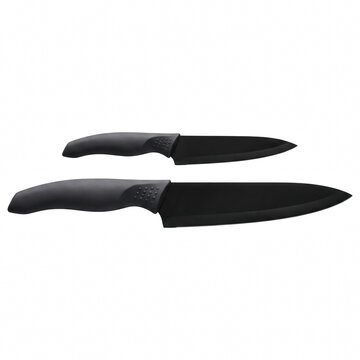 Black kitchen knives resting horizontally