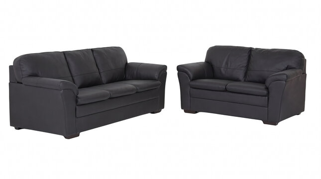Black leather sofa set arranged for living room