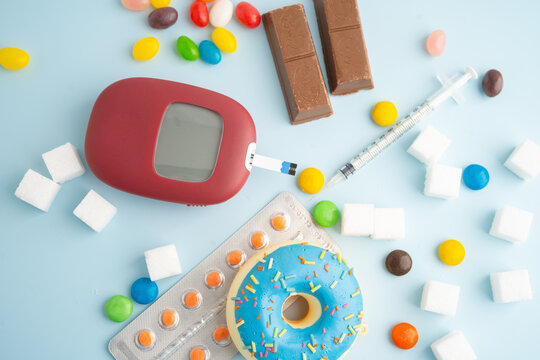 Diabetes digital blood glucose measure with sugar.