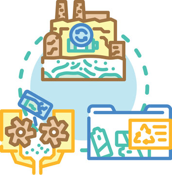 Laboratory waste concept. Hazardous segregation, cleanup disposal, containers incineration icon vector illustration