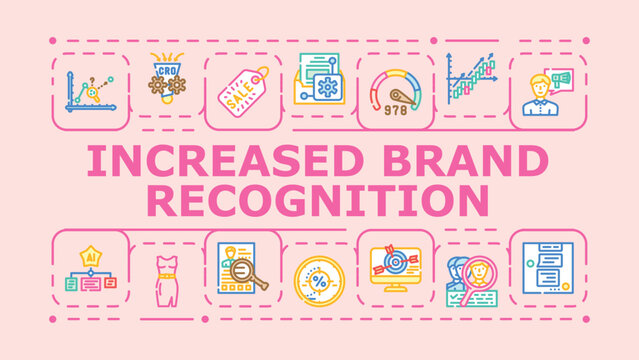 Increased brand recognition banner infographic. Awarenesses presence, engagement recallability, audience influence icon vector illustration