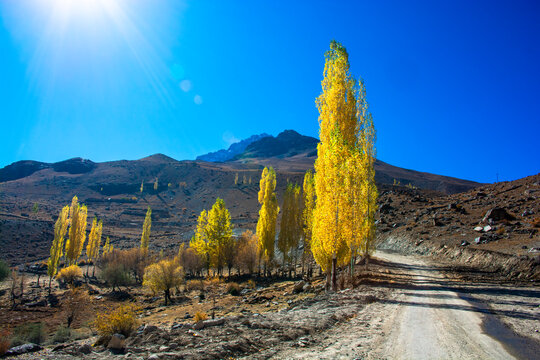 Dir road in the Hindu Kush mountains range during autumn