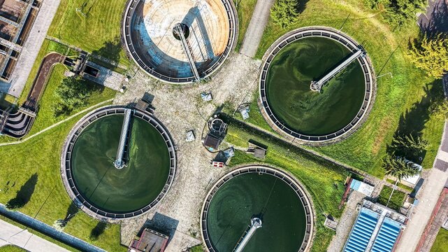 Industrial environmental site with circular basins