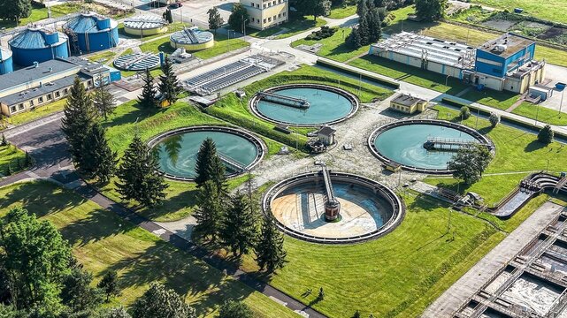 Circular clarifiers at a municipal sewage treatment plant