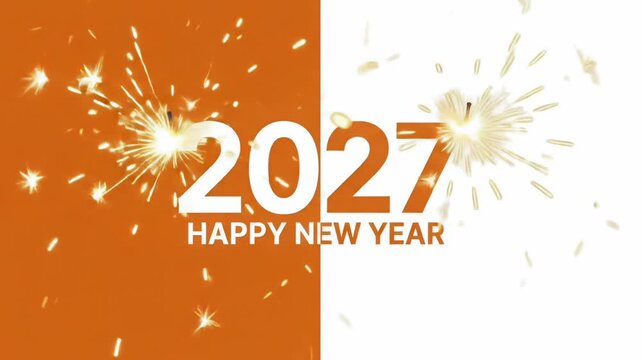 New year 2027 split screen sparkler animation with fireworks background loop
