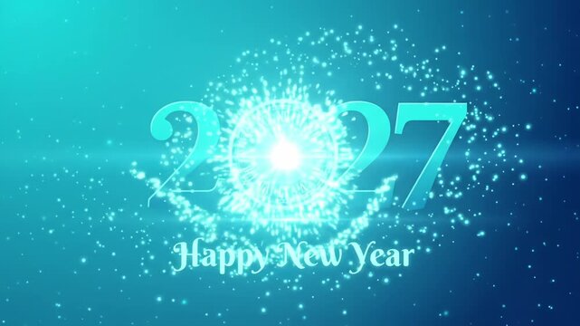 2027 new year countdown clock with glowing blue particles motion graphic background
