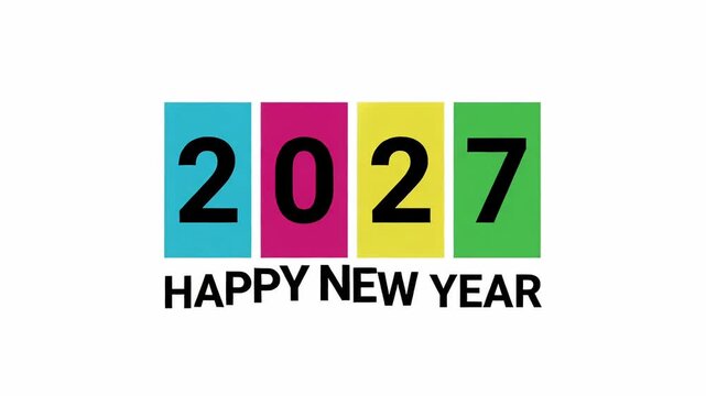 2027 colorful blocks new year text with minimal modern design motion graphic background
