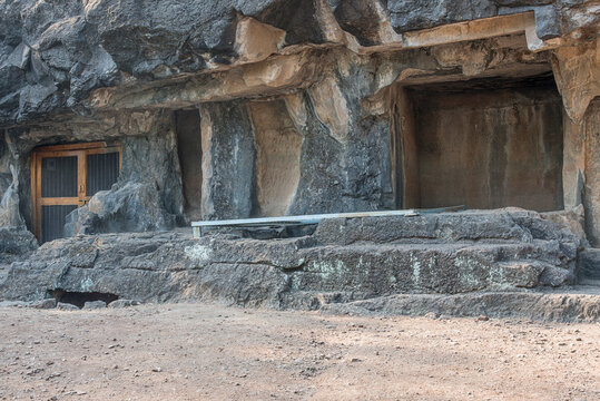 Amba-Ambika group of caves, a rock-cut caves of The Manmodi or Manmukud Caves complex, an unfinished Chaitya-cave and a number of ruined cells and viharas, Junnar, Pune, Maharashtra, India.