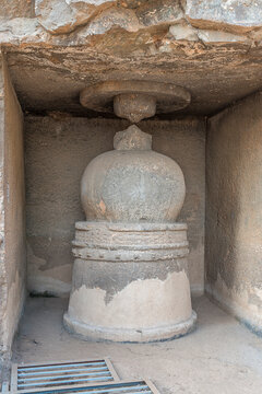 Amba-Ambika group of caves, a rock-cut caves of The Manmodi or Manmukud Caves complex, an unfinished Chaitya-cave and a number of ruined cells and viharas, Junnar, Pune, Maharashtra, India.