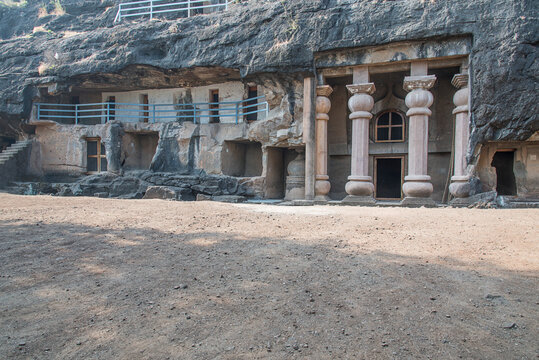 Amba-Ambika group of caves, a rock-cut caves of The Manmodi or Manmukud Caves complex, an unfinished Chaitya-cave and a number of ruined cells and viharas, Junnar, Pune, Maharashtra, India.