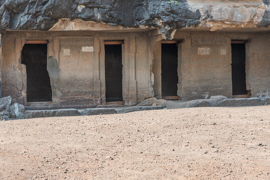 Amba-Ambika group of caves, a rock-cut caves of The Manmodi or Manmukud Caves complex, an unfinished Chaitya-cave and a number of ruined cells and viharas, Junnar, Pune, Maharashtra, India.