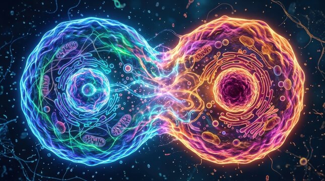 Cell division and mitosis process scientific microscopic illustration