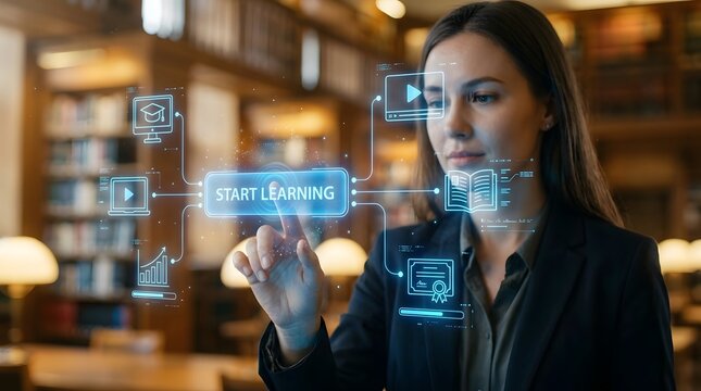 Start learning with virtual reality technology for online education concept.