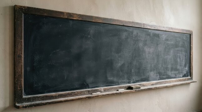 Old empty blackboard hanging on a classroom wall