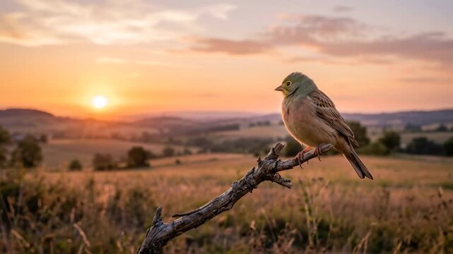 ortolan bunting bird at sunset light in camargue france video
