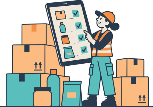 Warehouse Inventory Management with Digital Checklist and Shipping Boxes