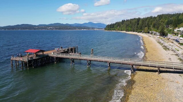 Drone Aerial View of Davis Bay Fishing Pier in Sechelt British Columbia