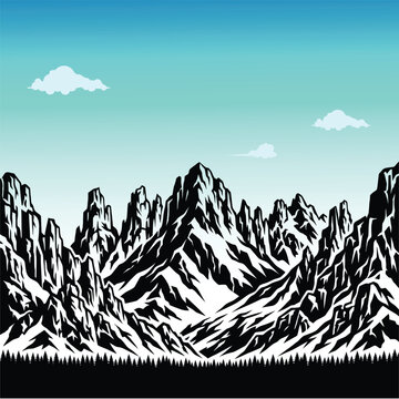 Black and white mountain range vector icon graphic