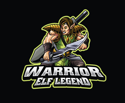 Female Elf Warrior Mascot Logo Illustration
