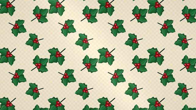 Cream Holly Berry Pattern Christmas Seamless Background 4K