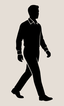 Man Walking Silhouette in Formal Clothing on White Background