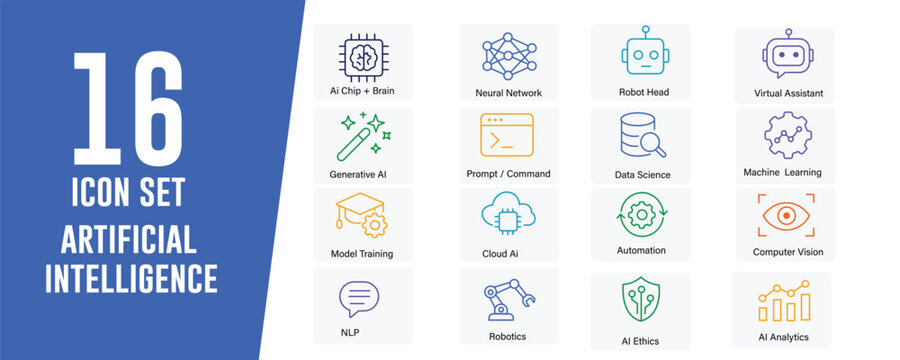 Artificial Intelligence icon set. Contain icons related to Artificial intelligence, machine learning, and more. Editable stroke. vector illustration.