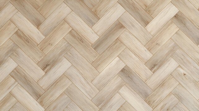 Close-up of a wooden floor with a herringbone pattern. the floor is made up of light-colored wood planks arranged in a zigzag pattern, creating a chevron-like design.