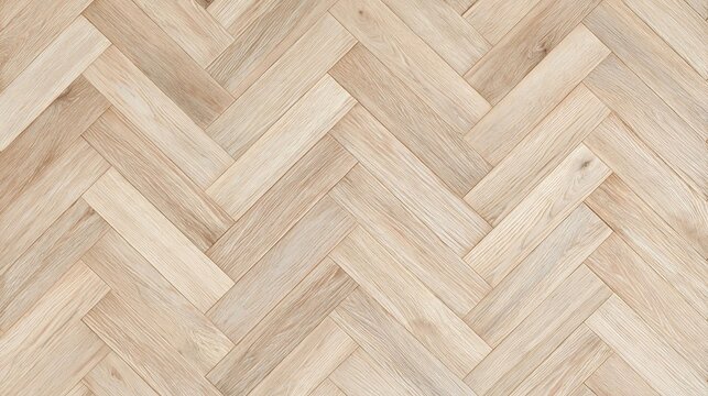 Close-up of a wooden floor with a herringbone pattern. the wood has a light beige color and a smooth texture.