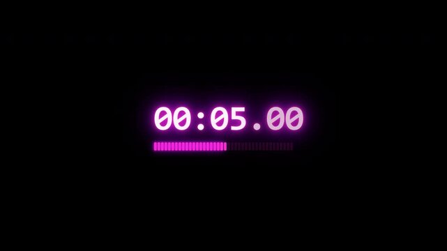 Pink neon digital countdown timer counting on a black background