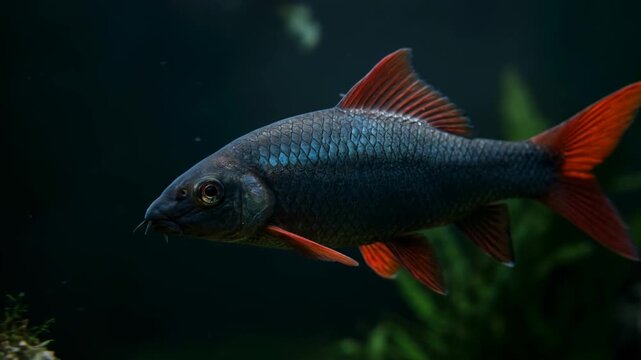 rainbow shark underwater close up in southeast asian freshwater habitat video