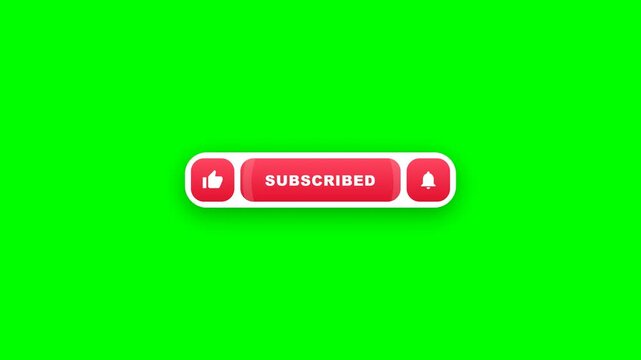 Red subscribe button animations on green screen background