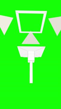Papercraft paper craft design featuring white geometric shapes on green background with triangles, square frame, and vertical structure with flat top for creative projects and packaging design