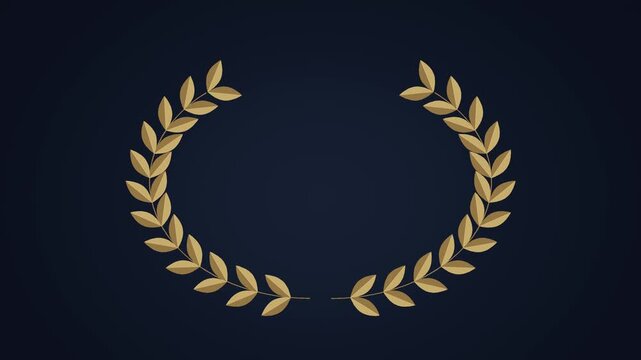 Golden Laurel Wreath Growing around Copy Space on Dark Background