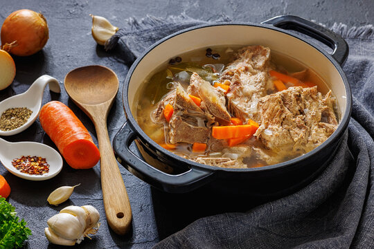 Rich pork bone stock with fall apart tender meat