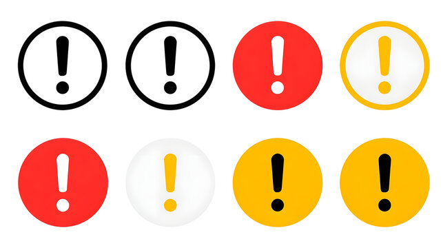 Exclamation mark alert icon set featuring attention notification symbols and round warning icons in outline and solid vector styles. Stock Vector
