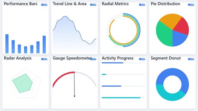Dynamic data visualization dashboard with animated business charts and analytics metrics business analytics