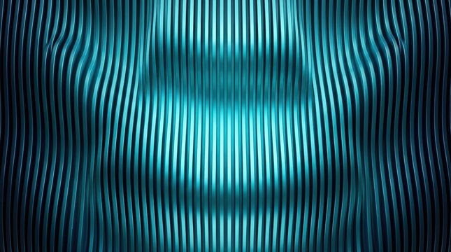 Abstract background of closely spaced vertical turquoise-blue metallic ribs extending across the entire frame, premium architectural texture photography and 3D visualization, perfectly parallel narrow