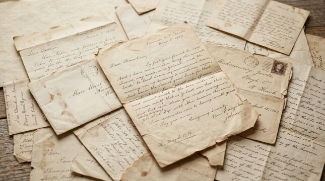 Antique handwritten family letters spread across a textured cream parchment surface, historical correspondence and vintage stationery photography, multiple overlapping sheets covered with delicate