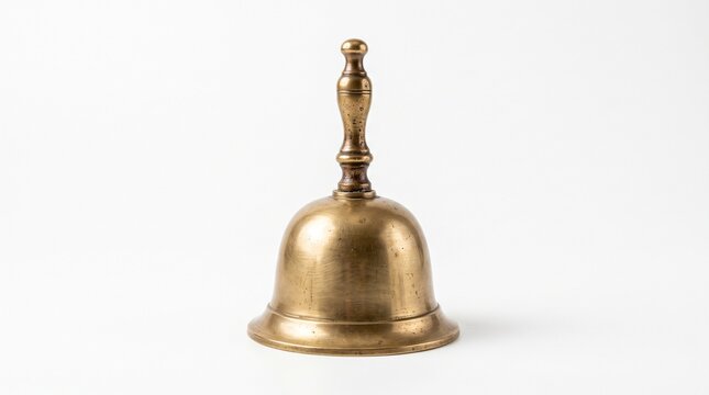 Antique Brass Hand Bell on Seamless Studio Background