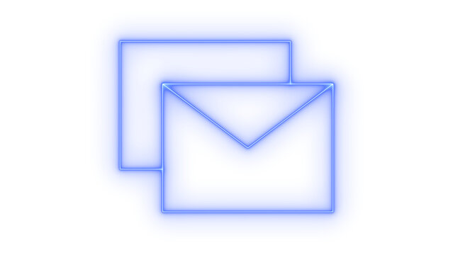 Colorful neon email envelope icon representing incoming messages inbox digital communication electronic letter isolated on transparent background 
