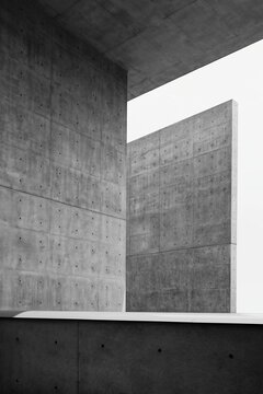 Concrete panel Architecture details Building Geometric form Grey texture Monochrome background	
