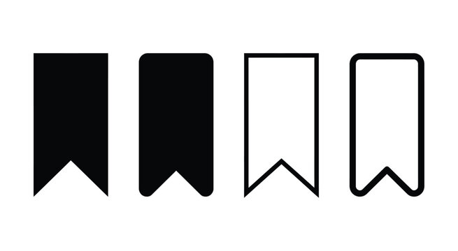 Set of bookmark ribbon icons with solid and outline designs for saving and marking content.